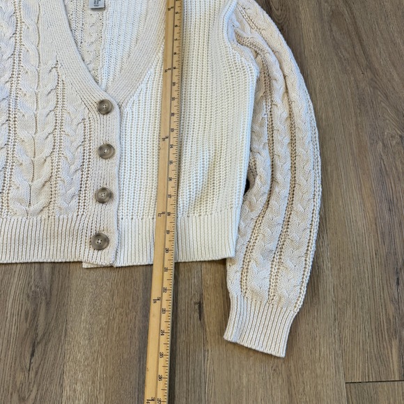 Joie Cream Cable Knit Cardigan Sweater Medium V Neck Buttons Long Sleeve - Picture 2 of 6